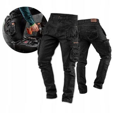 NEO SPODNIE ROBOCZE JEANS DENIM 5-KIESZENI CZARNE DO PASA BAWEŁNA XL/54