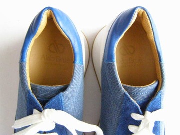 ALDO BRUE włoskie błękitne ręcznie szyte sneakersy WYSOKI OBCAS 6cm 42 NOWE