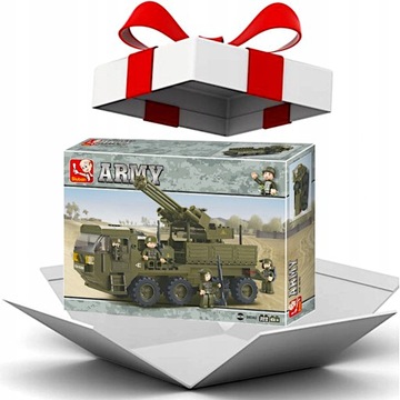 Klocki CIĘŻARÓWKA WOJSKOWA TRANSPORTER OBRONA PRZECIWLOTNICZA + 2 LEGO BROŃ