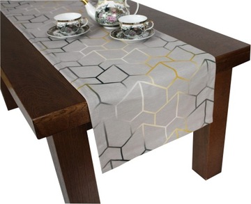 Bieżnik jasno-szary geometryczny velvet 40/140