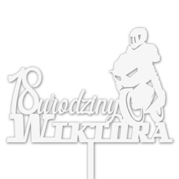 TOPPER NAPIS NA URODZINY ŚCIGACZ MOTOR TORT BIAŁY