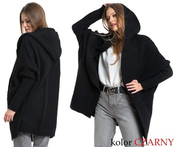 NEIRO LUŹNY SWETER KARDIGAN Z KAPTUREM OVERSIZE