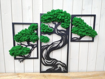 Триптих ДЕРЕВО БОНСАЙ 85см мох УКРАШЕНИЕ МХОМ МХОМ