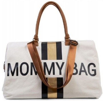 MOMMY BAG TORBA DUZA POJEMNA Tweedowa kremowo złota