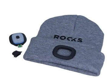 ШЛЯПА ROKS СО СВЕТОДИОДНЫМ ФОНАРЕМ USB ТЁПЛЫЙ СЕРЫЙ