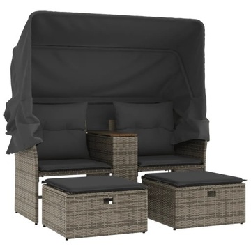 2-os. sofa ogrodowa z daszkiem i podnóżkami, szara, rattan PE