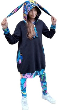 Bluza oversize kaptur z uszami legginsy komplet116
