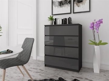 Komoda Zoe1 ,czarny/popielaty POŁYSK 4 SZUFLADY