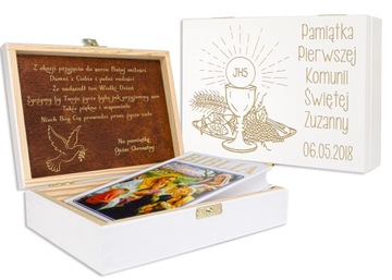 PUDEŁKO Z GRAWEREM + BIBLIA PREZENT KOMUNIA ŚWIĘTA