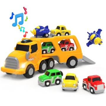CIĘŻARÓWKA TRANSPORTER +3 MINI AUTA +MINI HELIKOPTEREM ZESTAW ZABAWEK 5 W 1