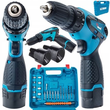 ОТВЕРТКА АККУМУЛЯТОРНАЯ ДРЕЛЬ 2xРАЗЪЕМКИ ДЛЯ АККУМУЛЯТОРОВ НАБОР СВЕТОДИОДНЫХ НАСАДОК 21 В