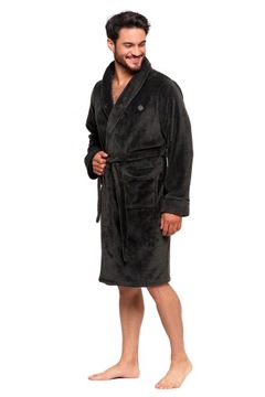 Мужской короткий пушистый теплый халат с завязками и карманами, серый Moraj XL