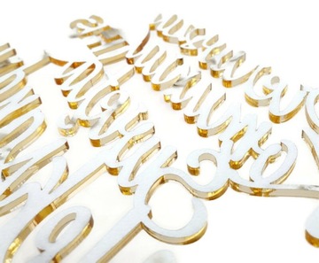 Topper złoty na komunie z imieniem na tort Komunia Święta IMIĘ złote lustro