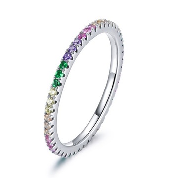Серебряное кольцо с разноцветными цирконами S925, 14 шт.