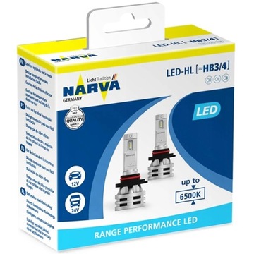 NARVA HB3 HB4 6500K RANGE PERFORMANCE LED 12V 24V 24W KPL. ŻARÓWKI RETROFIT