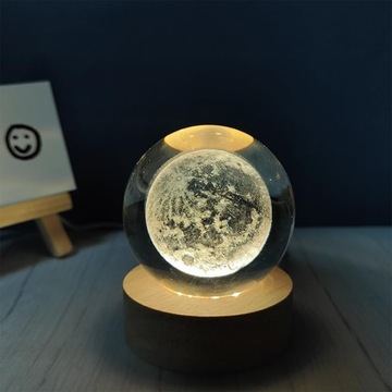 СВЕТОДИОДНЫЙ НОЧНОЙ СВЕТИЛЬНИК CRYSTAL DECORATION 3D MOON BALL С ГРАВИРОВКОЙ + ОСНОВАНИЕ
