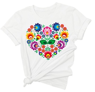 Koszulka z folkowym sercem nadruk z kwiatami 5XL