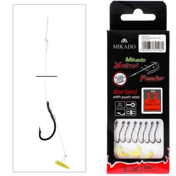 Haczyki 12 z przyponem Mikado Method Feeder stoper Push Stop żyłka