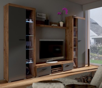 Meblościanka do Salonu Rumba XL Dąb Lefkas/Grafit