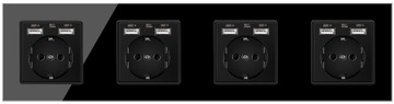 ЧЕТЫРЕХРОЗЕТКА СТЕКЛЯННАЯ С 8 USB 5В/2.1А