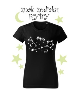 Koszulka T-shirt Czarna znak zodiaku RYBY rozmiar XL