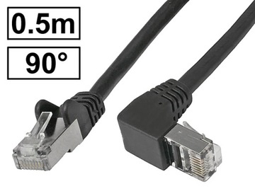 Patchcord kat.6A PIMF ekranowany RJ45-RJ45 1:1 kątowy 90st 0.5m