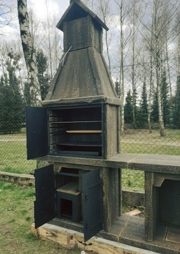 Бетонная садовая коптильня, большой гриль и коптильня Зевс, садовые коптильни