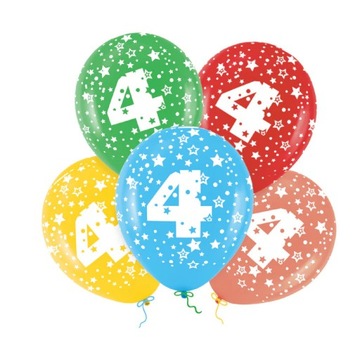 Balony urodzinowe z cyferką 4 kolorowe 5 szt 30 cm