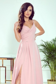 Elegancka maxi suknia na ramiączkach pud. róż XL