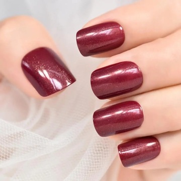Short Round Fingernails Solid Color Red Glossy Manicure Fake Nails Art Pres