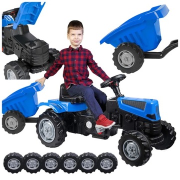 Duży Traktor Jeździk Z Przyczepą Traktorek na Pedały MEGA ZESTAW 143cm XXL