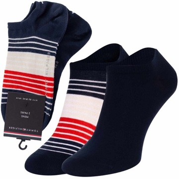 TOMMY HILFIGER SKARPETY SKARPETKI STOPKI 2P GRANATOWE/WIELOKOLOROWE r.43-46