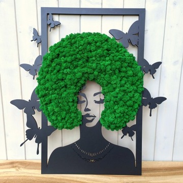 Картина с мхом ЖЕНЩИНА 50см афро мох волосы мох мох мох
