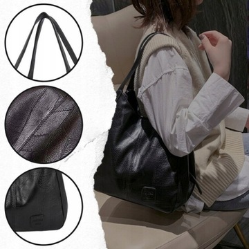 Черная большая вместительная женская сумка через плечо для покупок