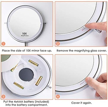 КОСМЕТИЧЕСКОЕ ЗЕРКАЛО LED 10X СЕРЕБРЯНЫЕ БАТАРЕИ