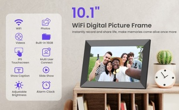 Цифровая фоторамка 10,1 дюйма, Wi-Fi, 1280x800, 16+32 ГБ