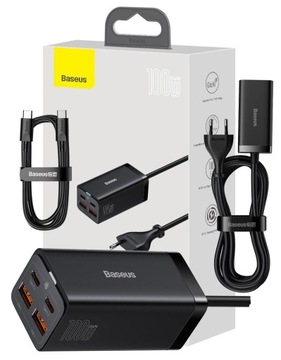 BASEUS SZYBKA ŁADOWARKA SIECIOWA GaN3 PRO Z KABLEM USB-C 2x USB-C/USB 100W