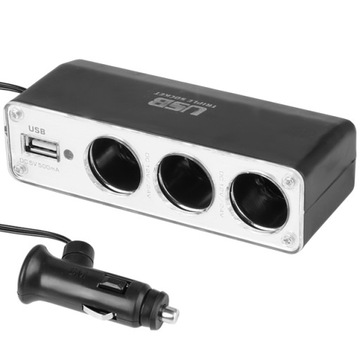 Rozgałęźnik ROZDZIELACZ zapalniczki 3 gniazda USB