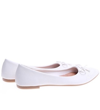 Białe damskie balerinki baleriny wiosenne buty z kokardką 14497 39