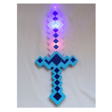 АЛМАЗНЫЙ МЕЧ MINECRAFT ПИКСЕЛЬ СВЕТ ЗВУК LED 37 см