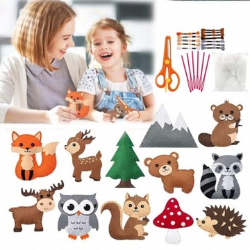 Las - filcowy zestaw do szycia DIY 12 el - Lis Sowa Niedźwiedź Wiewiórka