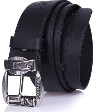 SKÓRZANY Pasek do spodni SCORPION 4cm Jeans CZARNY