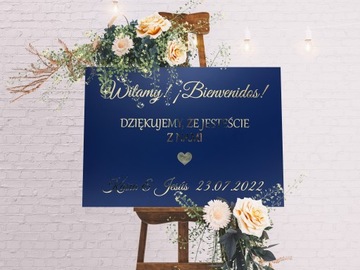 Tablice powitalne PCV 50x70 zieleń i złoto, ramka