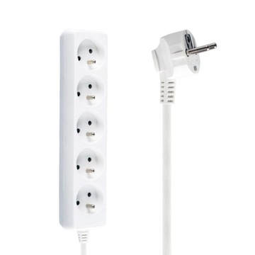 Przedłużacz sieciowy z uziemieniem 3m 3x1mm 5 Gniazda 10A Biały
