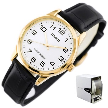 ZŁOTY ZEGAREK MĘSKI CASIO MTP-V001GL 7B + PUDEŁKO PREZENTOWE KOMPLET