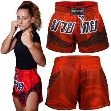 BELTOR SPODENKI TRENINGOWE MUAY THAI 01 ROZMIAR M CZERWONE SPORTOWE