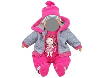 Куколка 45 см, одежда тёмно-розовая.