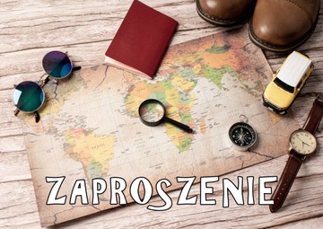 Zaproszenia na urodziny dla dzieci urodzinowe wycieczka podróże mapa