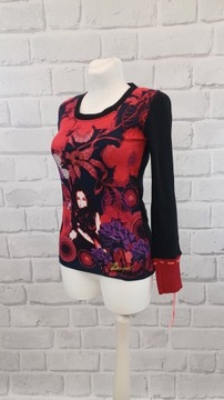 Bluza cienka longsleeve z nadrukiem i dzianinowymi rękawami DESIGUAL L