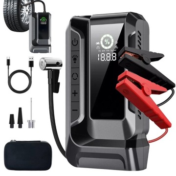 ROZRUSZNIK AWARYJNY SAMOCHODU BOOSTER 12V 1200A KOMPRESOR POWERBANK LATARKA